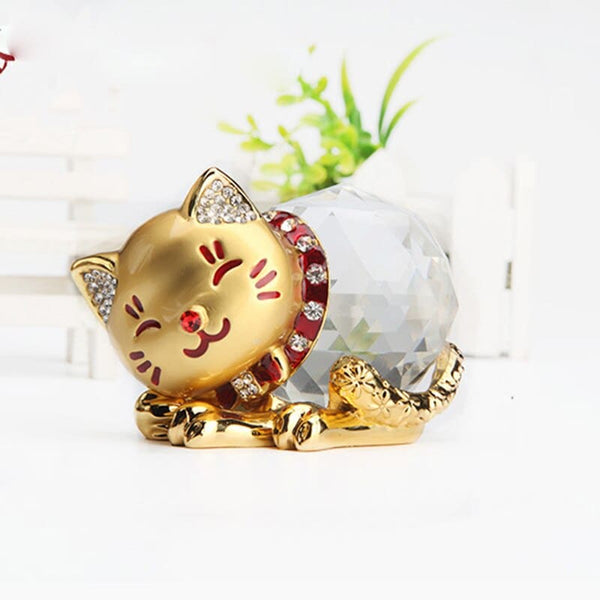 Decorative Crystal Ball Cat Figurine