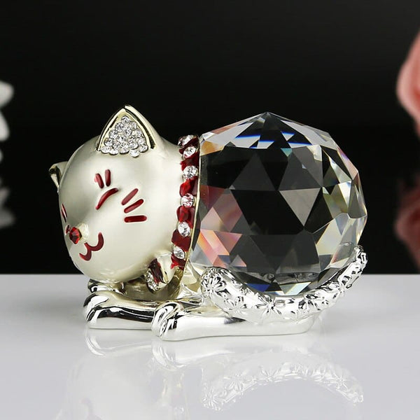 Decorative Crystal Ball Cat Figurine